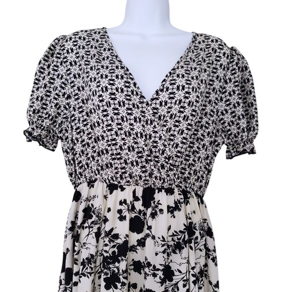 Anthropologie Lapis Floral Dress Womens Large Black White Boho - Picture 3 of 14